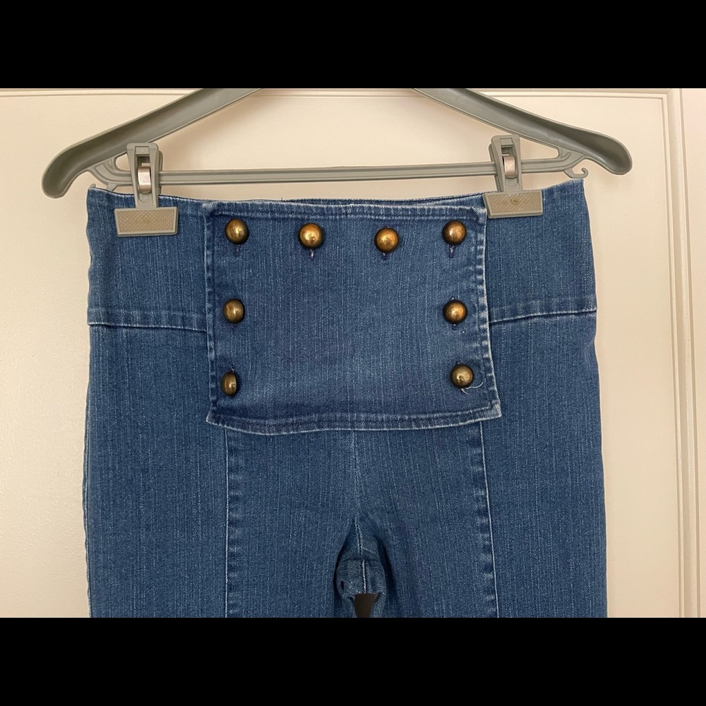 High-Waisted Designer Nautical Style Flare Jeans